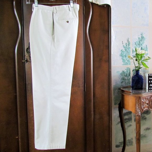 MEN'S 34 x 32 KHAKI PANTS, FLAT FRONT COTTON, LIGHT TAN, BEIGE, CREAM, EUC - Picture 1 of 5